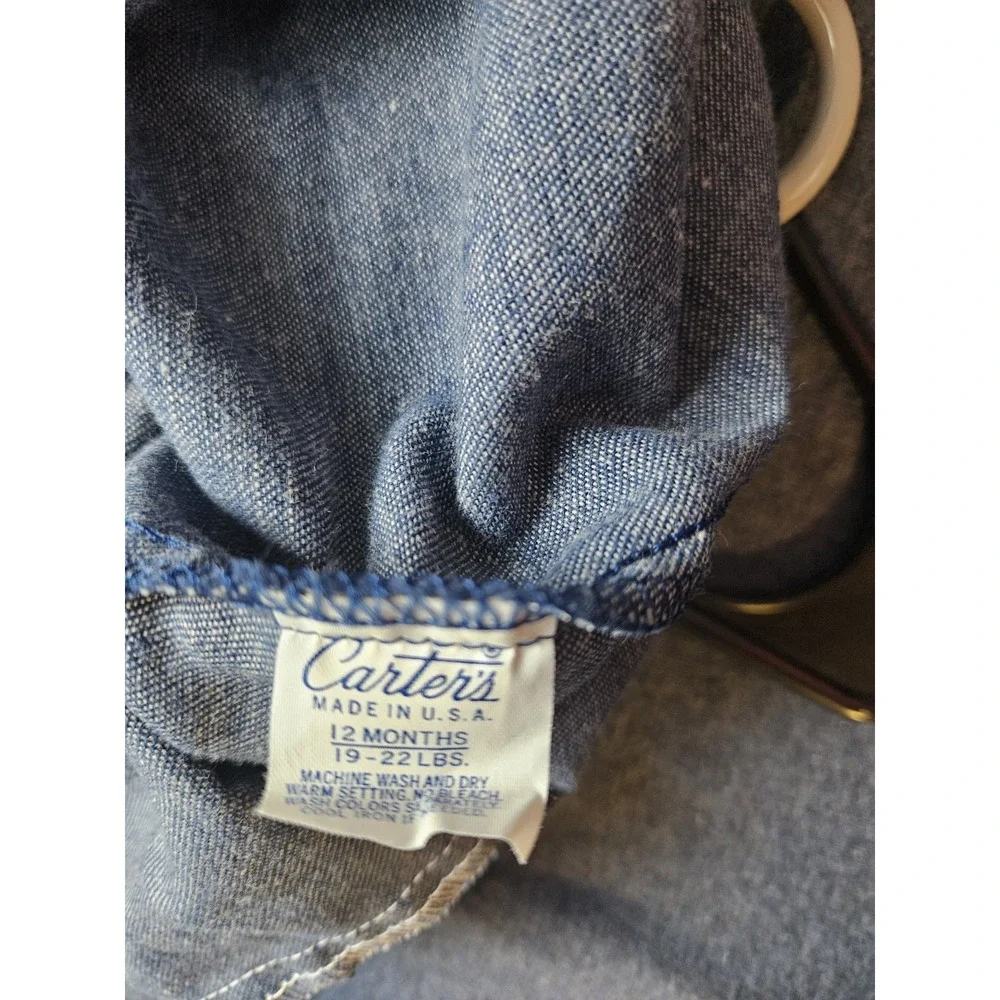 Vintage Carter's Denim Baby Overalls 12 Months‎ Made in USA Gold Hardware Red...